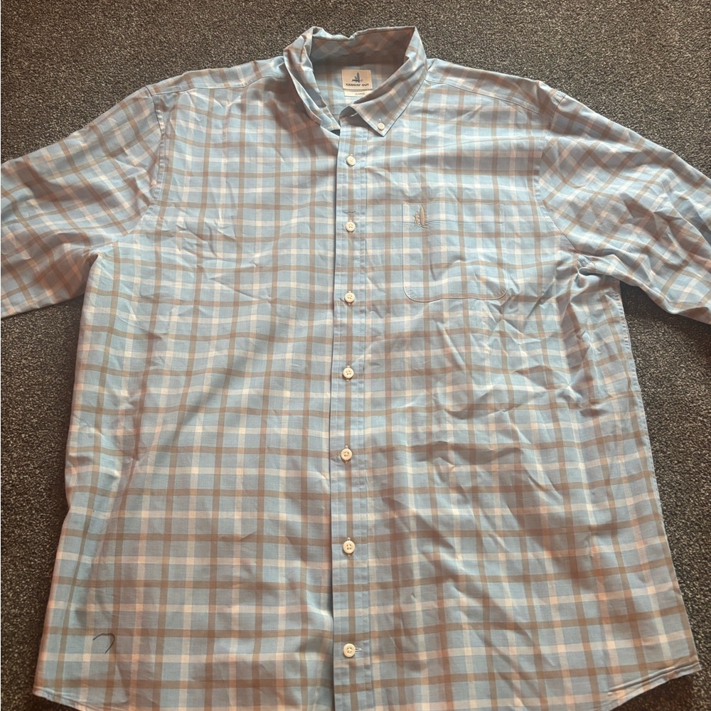 Sz XL Johnnie-O  Hanging Out ‘Light Blue and White Checkered button up Shirt